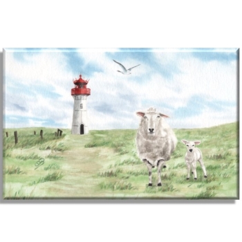 Leinwand 40 x 30 cm Keilrahmen Canvas-Leinen Aquarell Kunst Maritim Druck Kunstdruck Leuchtturm List Sylt Nordsee Meer Strand Dünen Schafe